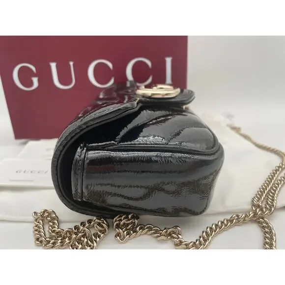 NEW!  GUCCI BLACK PATENT LEATHER MARMONT GG CROSSBODY BAG PURSE BOX AUTHENTIC - Picture 8 of 13